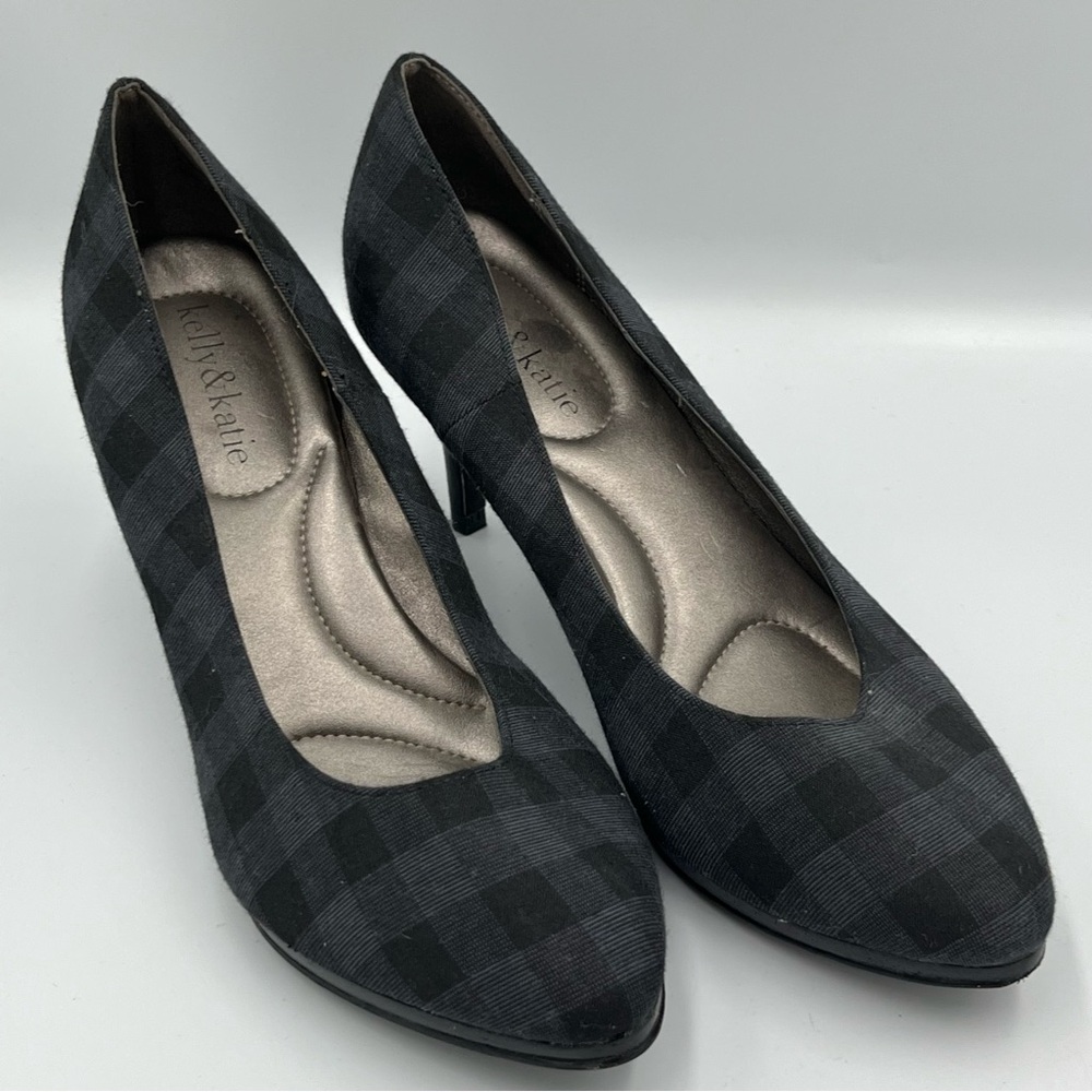 Kelly & Katie 3” Black Gray Checkered‎ Heels 7.5 Preppy Career Stylish Fun